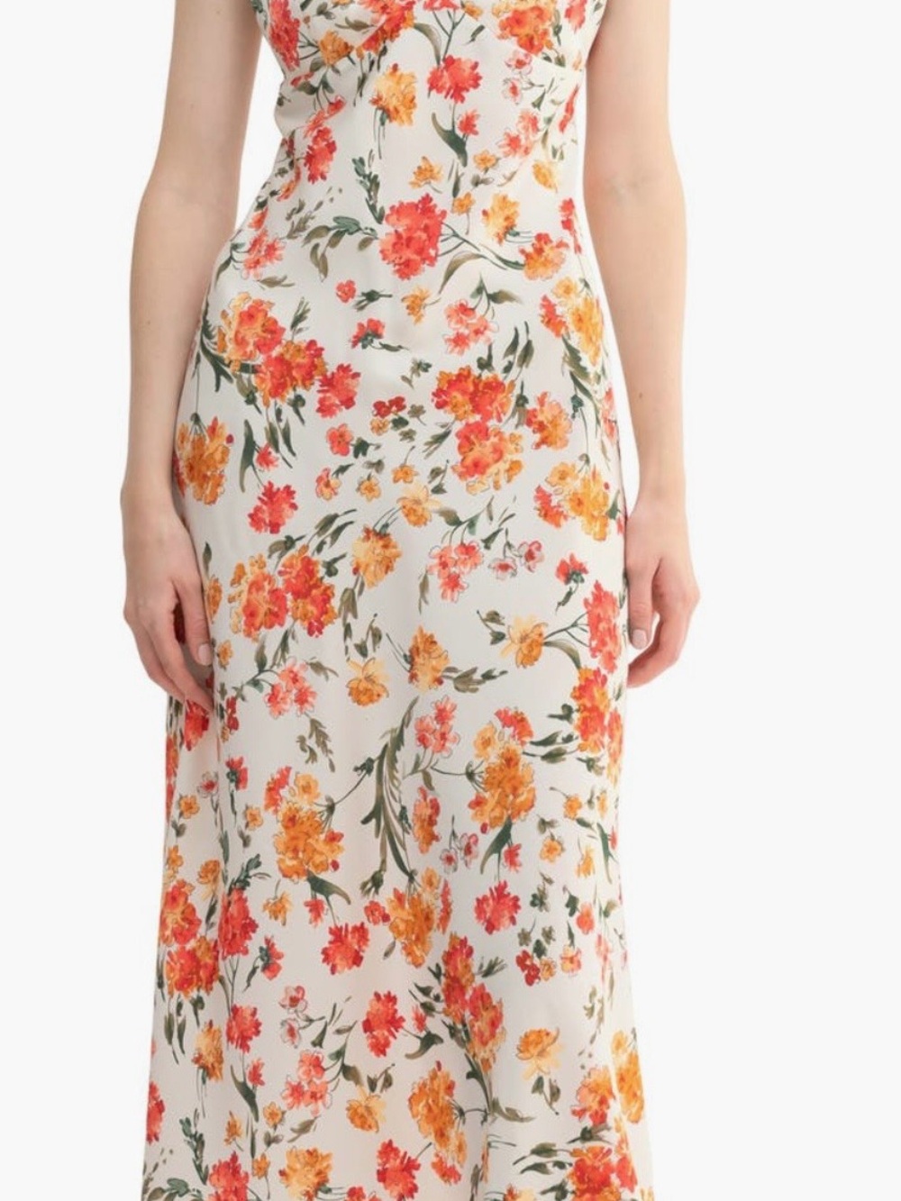 Lush White Maxi Dress with Orange & Red Floral Print
